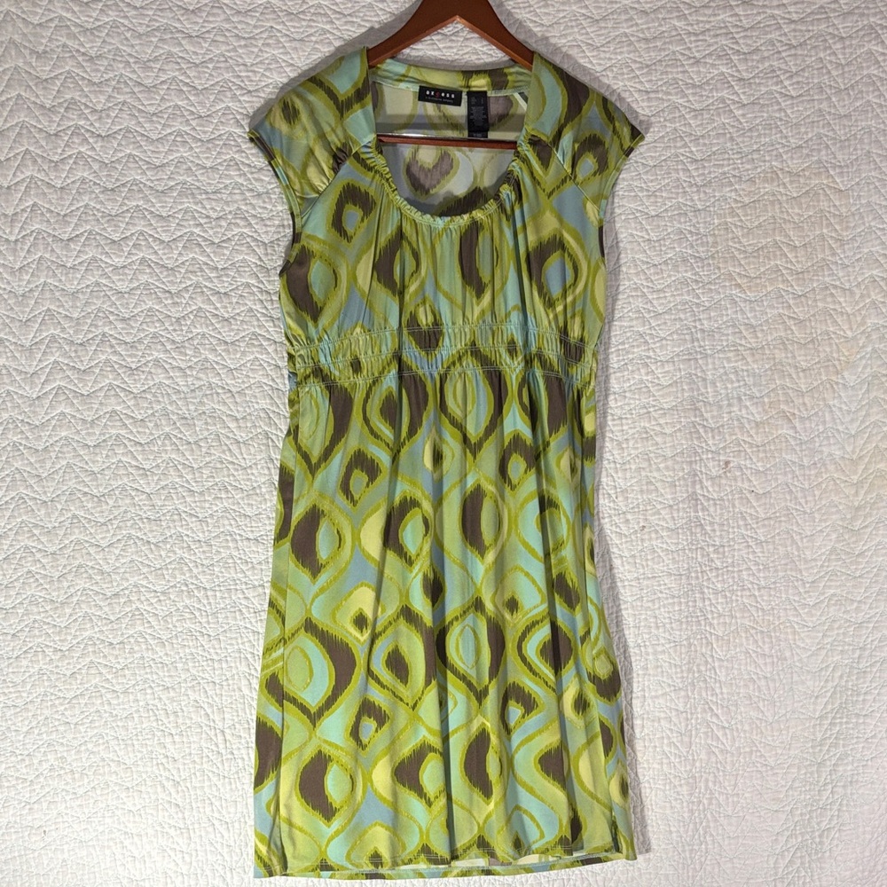 Axcess Blue and Yellow Patterned Midi Dress